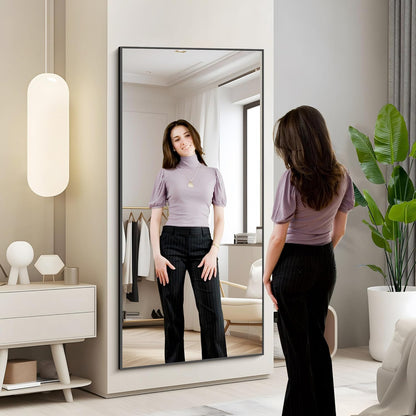 Vloerspiegel – Full Body Spiegel – Staande Spiegel – Grote Spiegel – Zwarte Spiegel – Extra Groot 193 x 86 cm – Ultradun Aluminium Frame – Vrijstaand en Ophangbaar