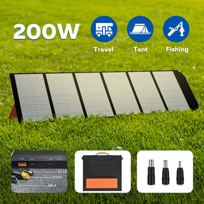 200W Zonnepaneel – Vouwbaar Zonnepaneel – Monokristallijn Solar Panel – Draagbaar Solar Charger – Mobiele Zonne-energie – Hoog Rendement – Inclusief PD Box & MC4 Kabel