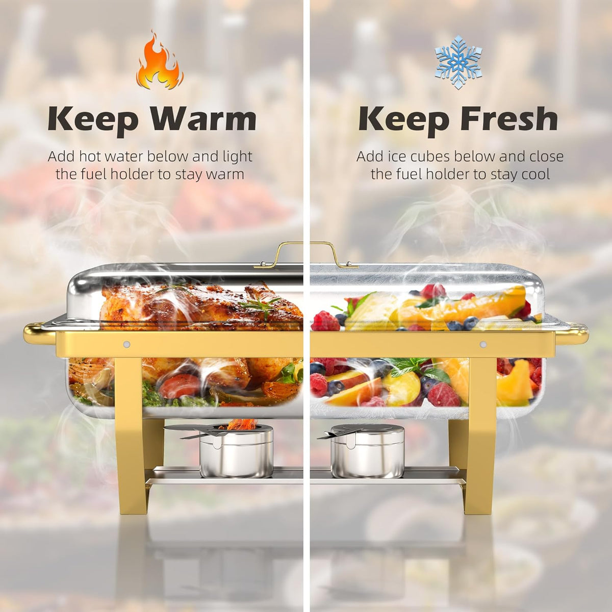 4-pack roestvrijstalen schaafschalen voor buffet, 9 QT-capaciteit voedselverwarmers voor feesten, bruiloften, evenementen hosting, familiebijeenkomsten, volledige set cateringserver met serveergerei