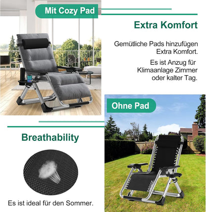 Ligstoel – Ligstoel Lounger – Tuinstoel – Relaxstoel – Opvouwbaar – Verstelbaar 90°-170° – Carbonstaal Frame – Inclusief Kussen en Zijzak