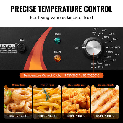 Elektrische Friteuse – Friteuse Elektrisch – Snackfriteuse – Diepfriteuse – 9 Liter Capaciteit – 3100W Vermogen – RVS Behuizing – Instelbare Temperatuur 80-200°C