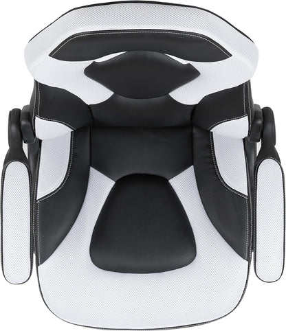 Flash Furniture X10 Gamingstoel, ergonomische bureaustoel voor pc- en gaming-setups, verstelbare gamerstoel met rugsteun, LeatherSoft, wit/zwart