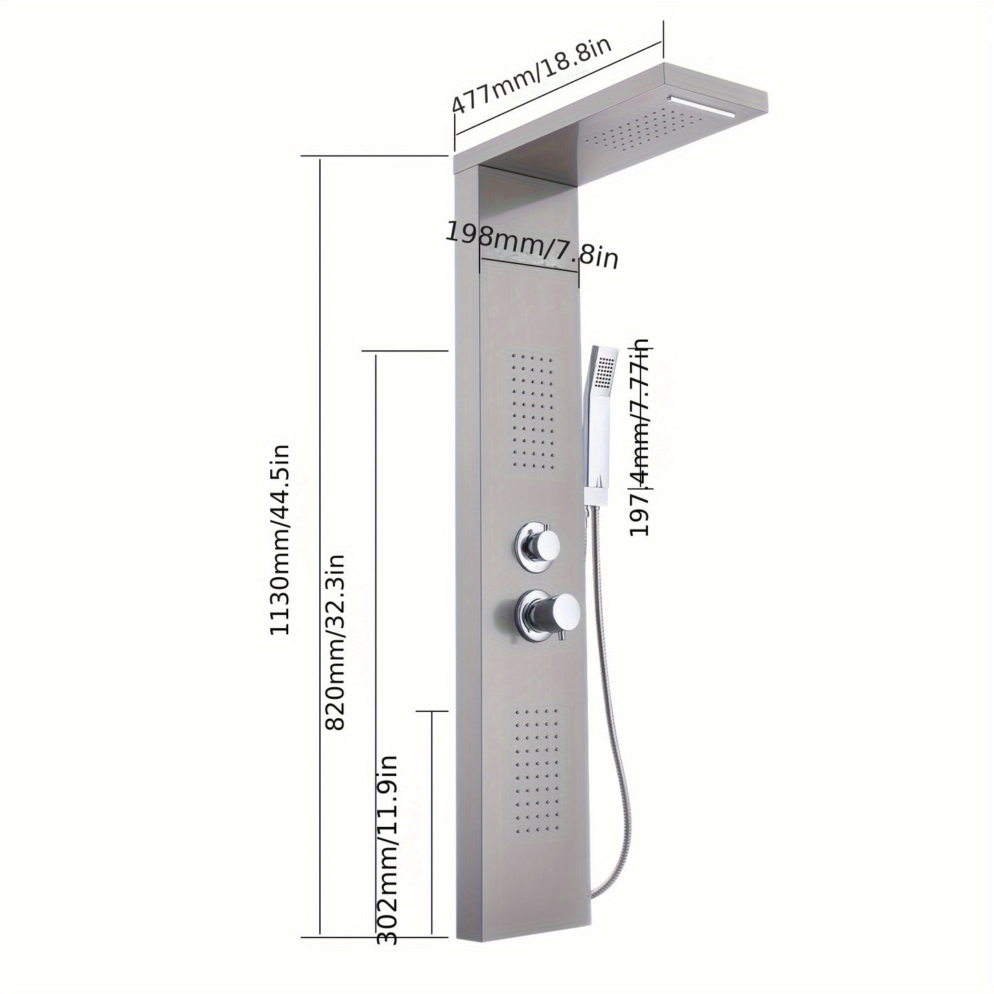 Douchepaneel – Douchekolom – Regendouche – Massage Douche – Handdouche – RVS Geborsteld – 4 Waterfuncties – Thermostaatkraan