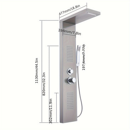 Douchepaneel – Douchekolom – Regendouche – Massage Douche – Handdouche – RVS Geborsteld – 4 Waterfuncties – Thermostaatkraan