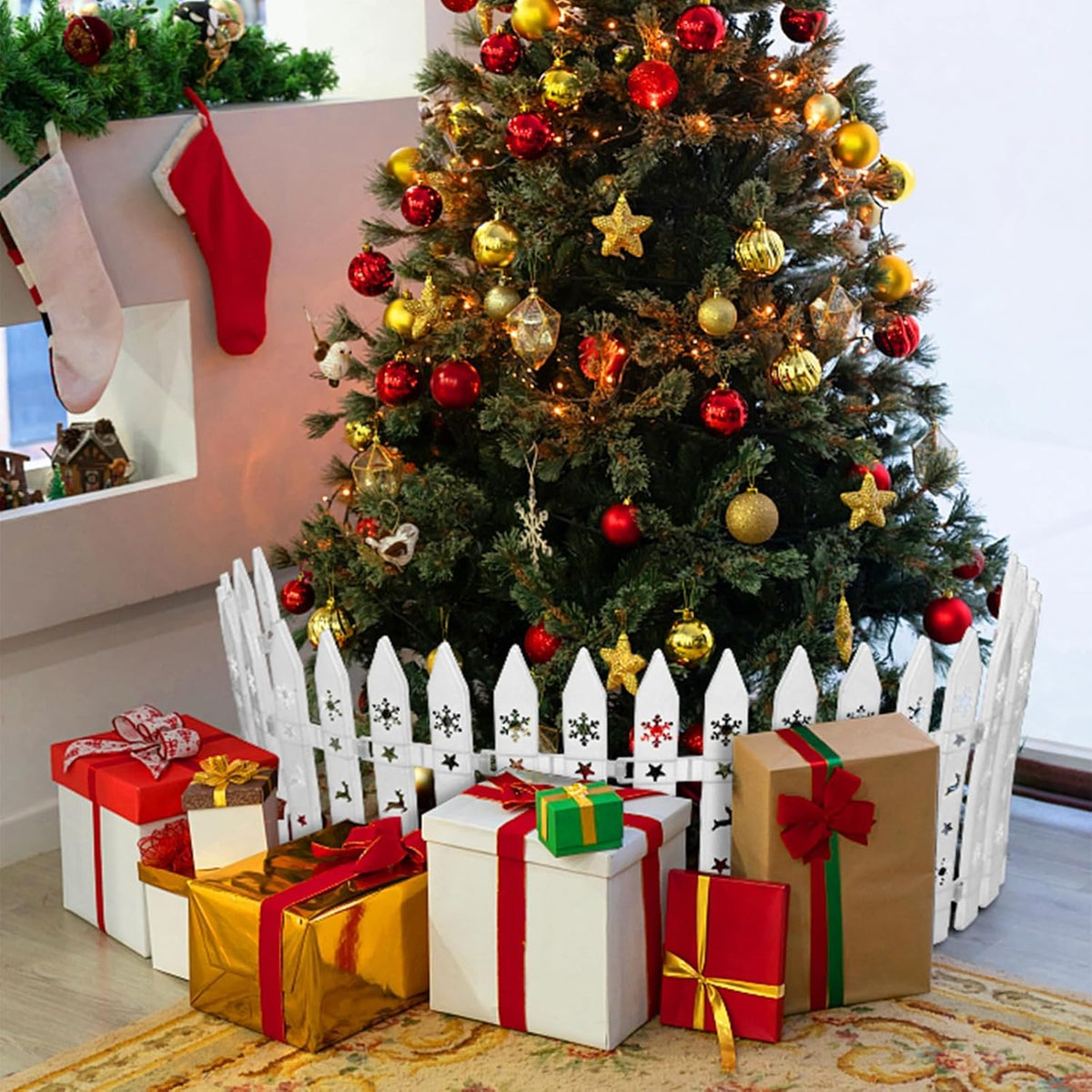 24 stuks kerstboomhek, 12 x 29,5 cm, wit, kunststof lattenhek, decoratie voor Kerstmis, bruiloft, feest, tuinhuis