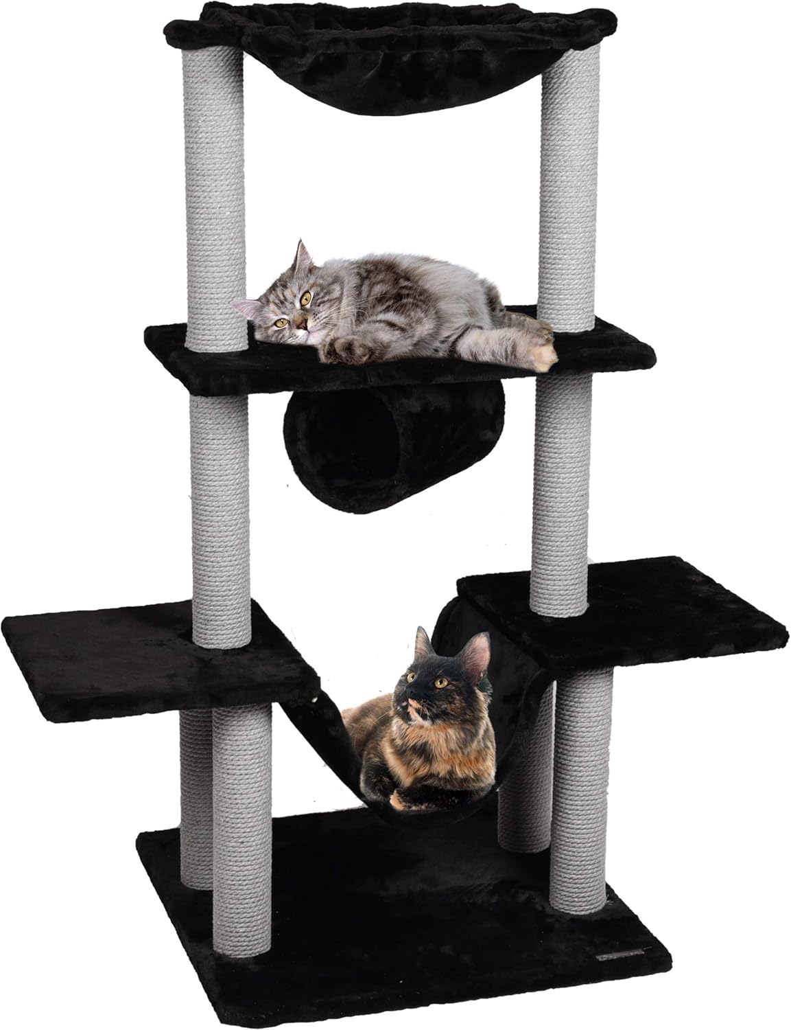 Krabpaal – Krabmeubel – Kattenpaal – Klimpaal – Speelpaal – Zacht Pluche 450 g/m² – Stevig Katoenen Sisal 6 mm – 60 x 57 x 122 cm – Met Hangmatten, Tunnels en Platforms