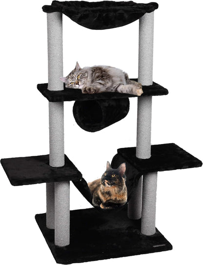 Krabpaal – Krabmeubel – Kattenpaal – Klimpaal – Speelpaal – Zacht Pluche 450 g/m² – Stevig Katoenen Sisal 6 mm – 60 x 57 x 122 cm – Met Hangmatten, Tunnels en Platforms