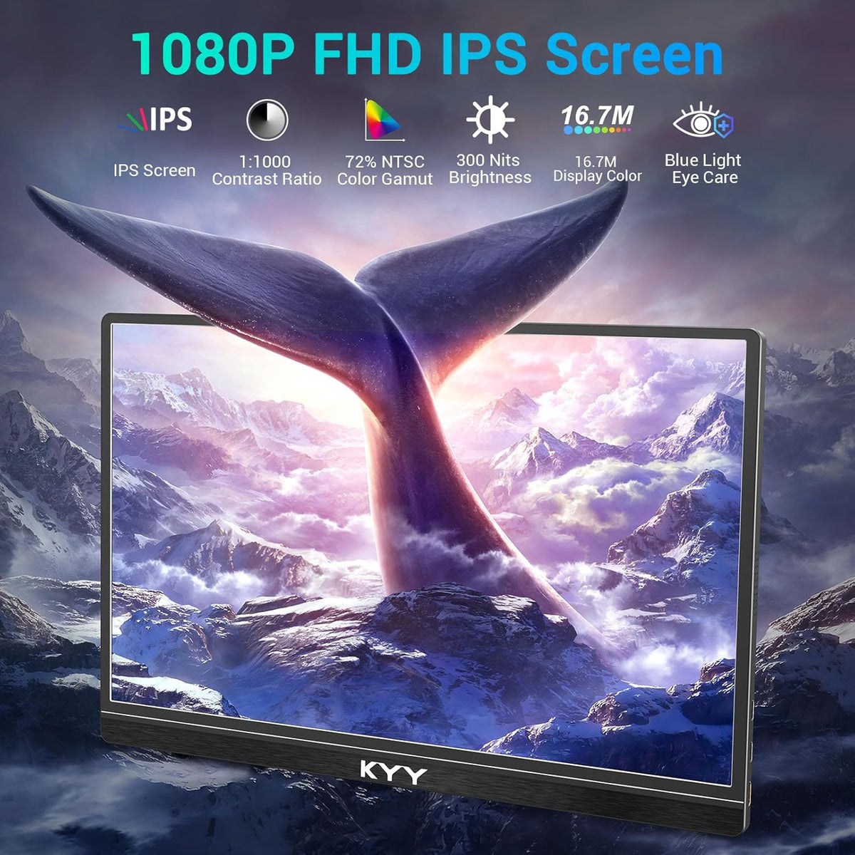 KYY Portable Monitor 15.6'' FHD 1080P USB C HDMI Gaming Monitor Ultra-Slim IPS Display w/ Smart Cover & Speakers, Plug & Play, External Monitor for Laptop PC Phone Mac Xbox PS4 - QUORE