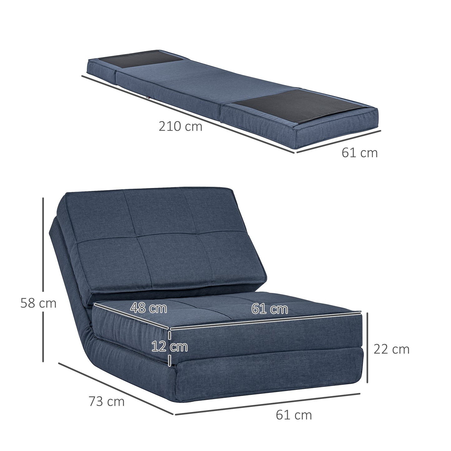 Vloerstoel – Vloerzetel – Loungestoel – Relaxstoel – Ligstoel – 5-Posities Verstelbare Rugleuning – Inclusief Compact Opvouwbaar Ontwerp – Donkerblauw