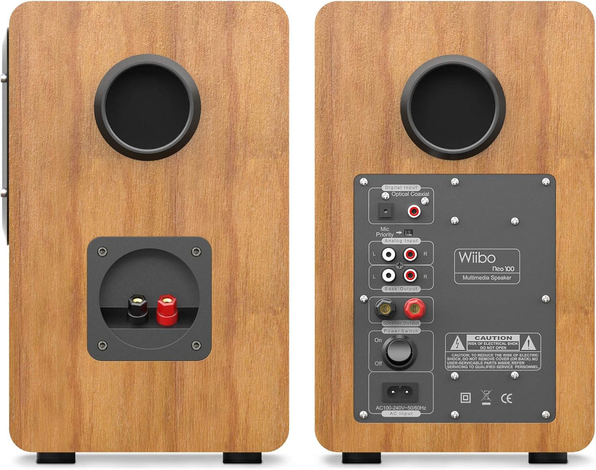Wiibo Neo 100 Draagbare bluetooth-luidspreker, intelligente hifi-luidspreker, vermogen 100 W, paar bluetooth-luidsprekers, elegante afwerking van hout, voor rek, inclusief afstandsbediening