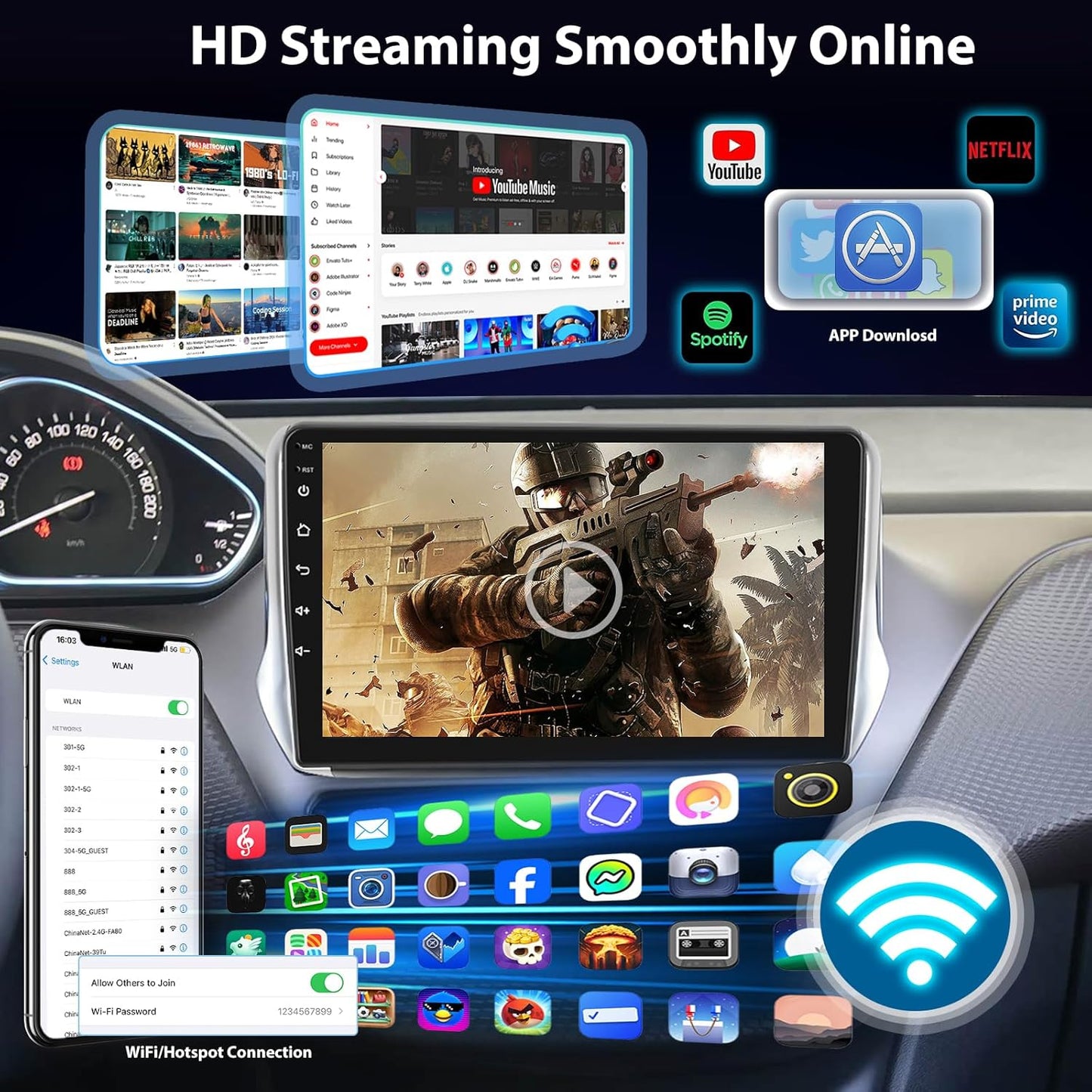 Android Autoradio – Navigatiesysteem – Multimedia Speler – Bluetooth Radio – Dashboard Headunit – 9 Inch 1080P Touchscreen – Draadloze CarPlay & Android Auto – DSP Audio – GPS Navigatie – 2+64G Plug & Play – Achteruitrijcamera inbegrepen