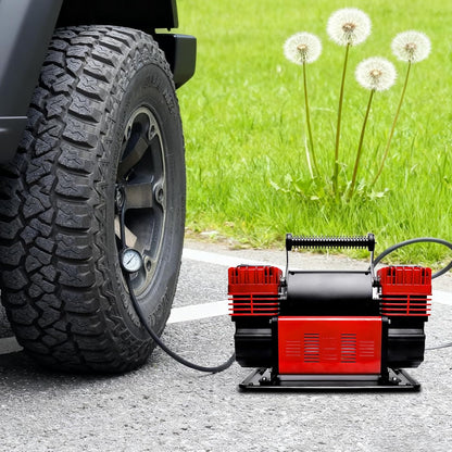 Draagbare luchtcompressor, 8 bar, bandenpomp 12 V, luchtslang 7,3 m, met 3 multifunctionele sproeiers, geschikt voor het snel oppompen van grote banden zoals autobanden