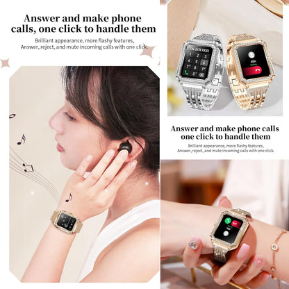 Smartwatch Dames met Telefoonfunctie, Fitnesstracker met Diamant,Bloeddrukmeting,Fitnesshorloge met Hartslagmeter Slaapmonitor, Activiteitstracker Armband met voor Android iOS (Zilver)