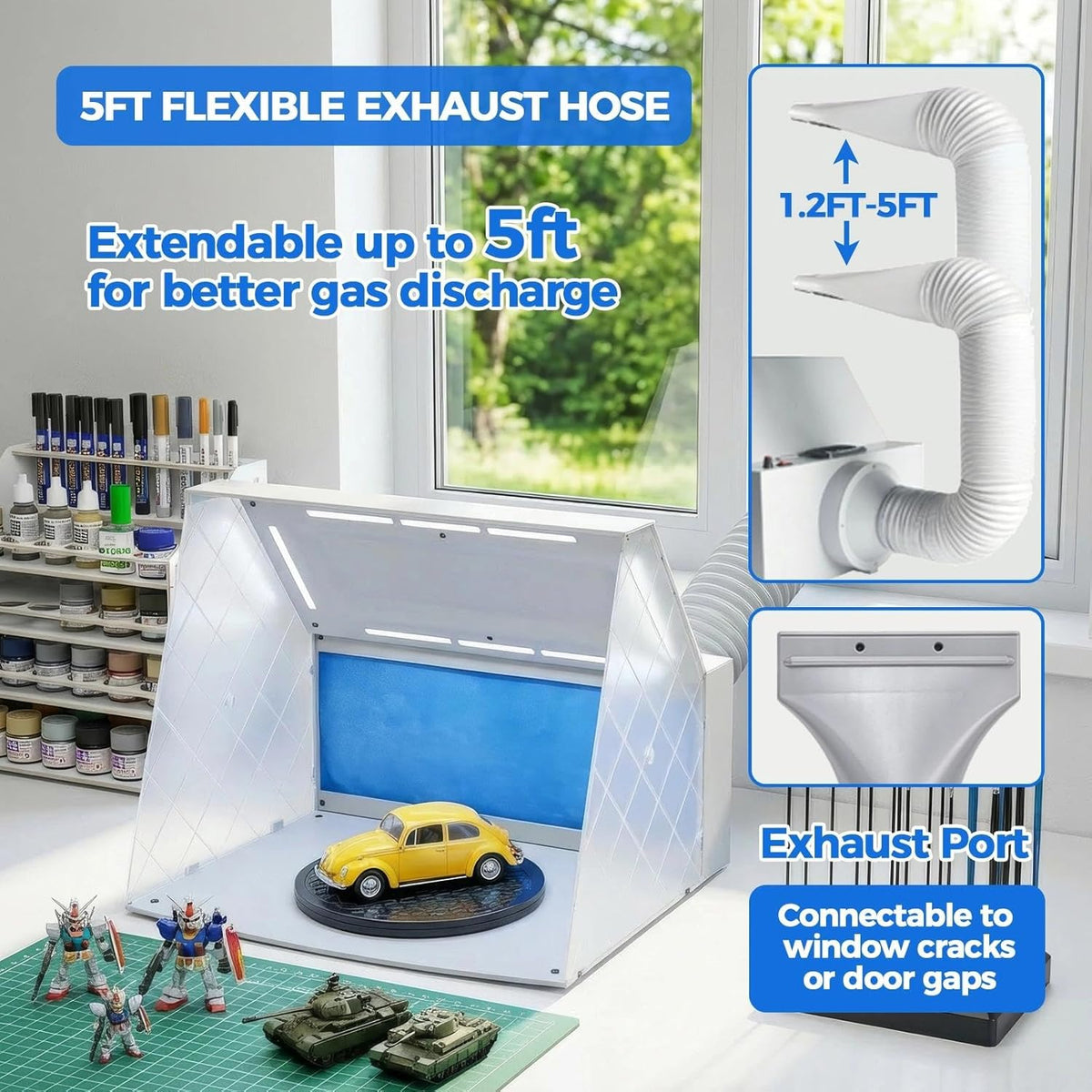 ABEST Airbrush-cabine, verstelbare krachtige ventilator en 4 ledlampen, 2-laags filter met 7,5 inch draaiplateau, 16 krokodillenstokken voor schilderen, modelbouw en handwerk