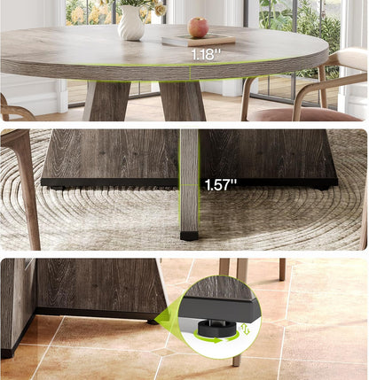 LITTLE TREE Ronde eettafel voor 4-6 personen, 117 cm eetkamertafel met houten voetstuk basis, grijze eettafel, cirkel keukentafel voor eetkamer, keuken, woonkamer (alleen tafel)