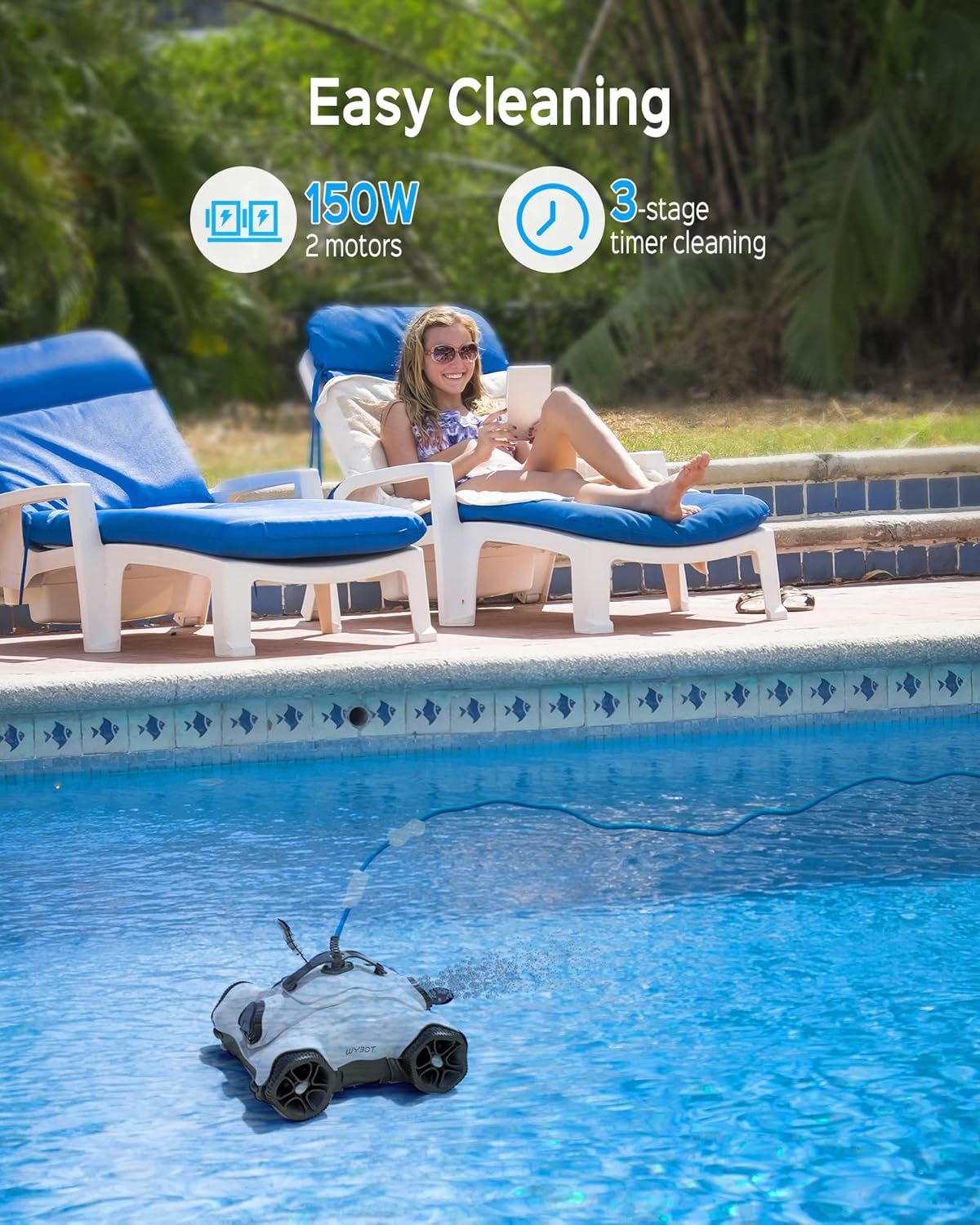 WYBOT Zwemrobot, automatische robotzwembadreiniger met krachtige reiniging, met twee aandrijfmotoren, IPX8 waterdicht (wit)