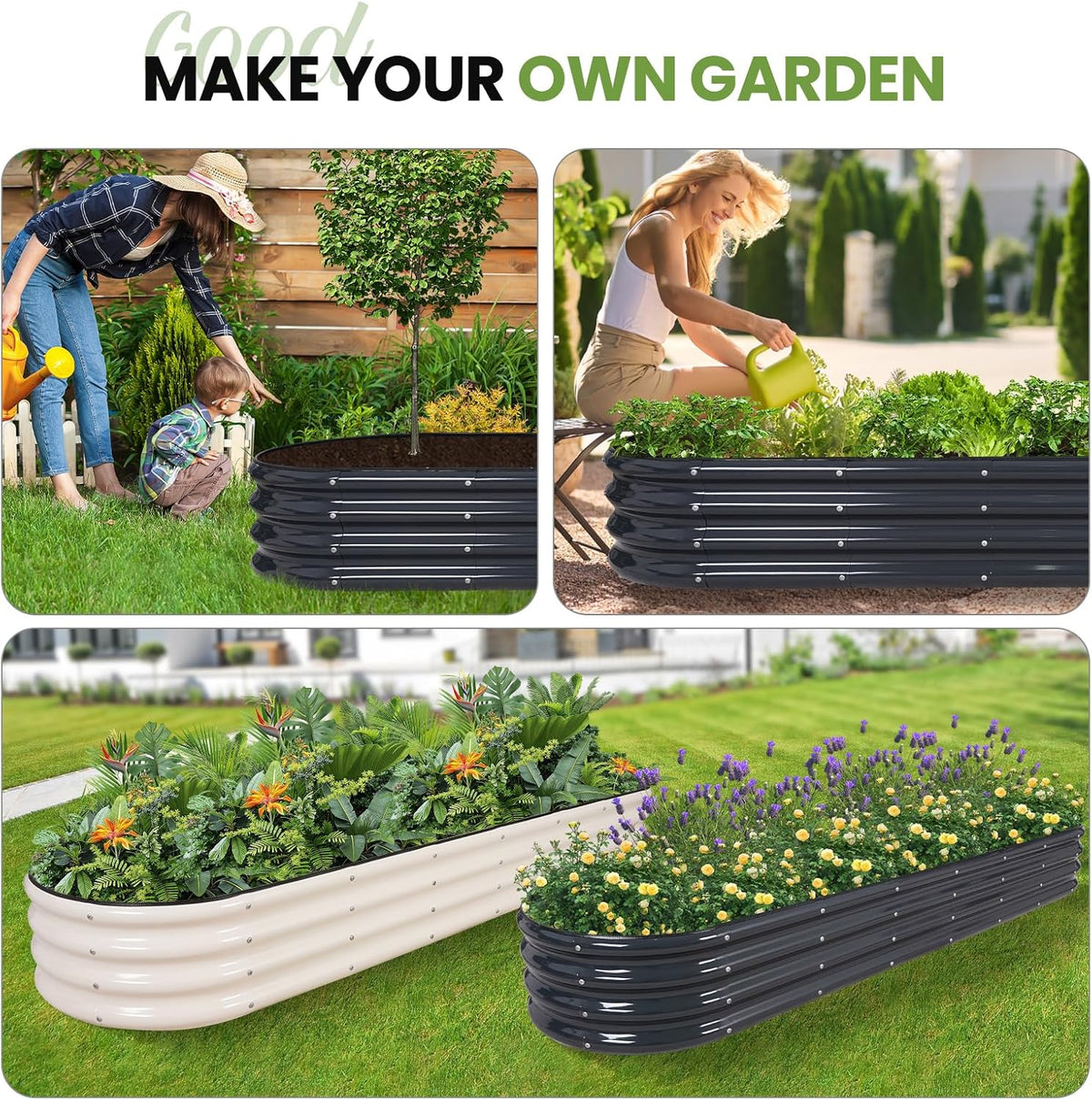Galvanized Metal Raised Garden Bed Kit - 8x2x1ft Outdoor Planter with Safety Edges & Gloves for Vegetables, Fruits, Flowers.Grey-2pcs - QUORE