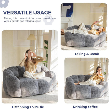 MAXYOYO Bean Bag, Flower Shaped 2 Seater Sofa with Filling, Soft Faux Fur Floor Sofa, Loveseat for Living Room/Bedroom