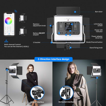 NEEWER Led-paneel 660, 2 stuks verstelbare lampen vanaf de app, videoverlichtingsset voor fotografie, 50 W, dimbaar, tweekleurig, 3200 K-5600 K, IRC97+