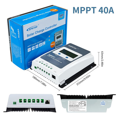 EPEVER MPPT Solar laadregelaar 40 A 12 V/24 V Auto Max PV 100 V Gemeenschappelijk Negatief met Max LCD-scherm PV100 V Zonnepaneel regelaar voor verzegelde lithium overstroomde gel (Tracer4210AN)