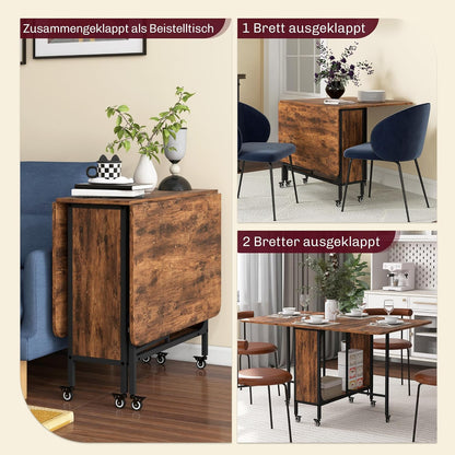 HOMCOM Esstisch Klappbar Küchentisch für 6 Persons mit Offenen Ablage Mobiler Klapptisch Esszimmertisch für Kleine Räume, Esszimmer, Küche 130 x 80 x 74 cm Rustikal-Braun - QUORE