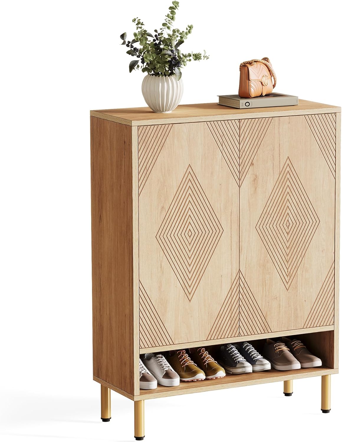Tribesigns Shoe Cabinet with 2 Doors, 73 x 35 x 115 cm, 6 Tier Retro Shoe Rack, Shoe Drawer for 25 Pairs of Shoes Rack, Shoe Cabinet, Wooden Shelf, Organiser for Entrance, Hallway, Living Room (Brown)