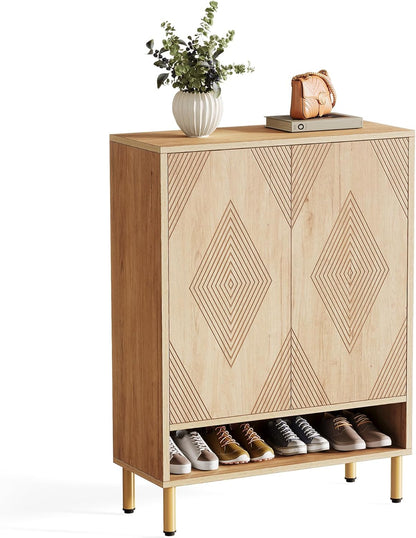 Tribesigns Shoe Cabinet with 2 Doors, 73 x 35 x 115 cm, 6 Tier Retro Shoe Rack, Shoe Drawer for 25 Pairs of Shoes Rack, Shoe Cabinet, Wooden Shelf, Organiser for Entrance, Hallway, Living Room (Brown)