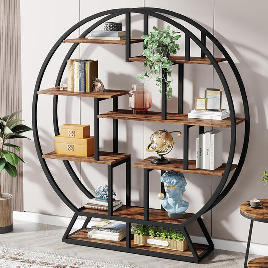 Tribesigns Round Bookcase, 5 Tiers Standing Storage Stand, 160cm High, Rustic Open Organizer for Home, Office, Living Room, Brown