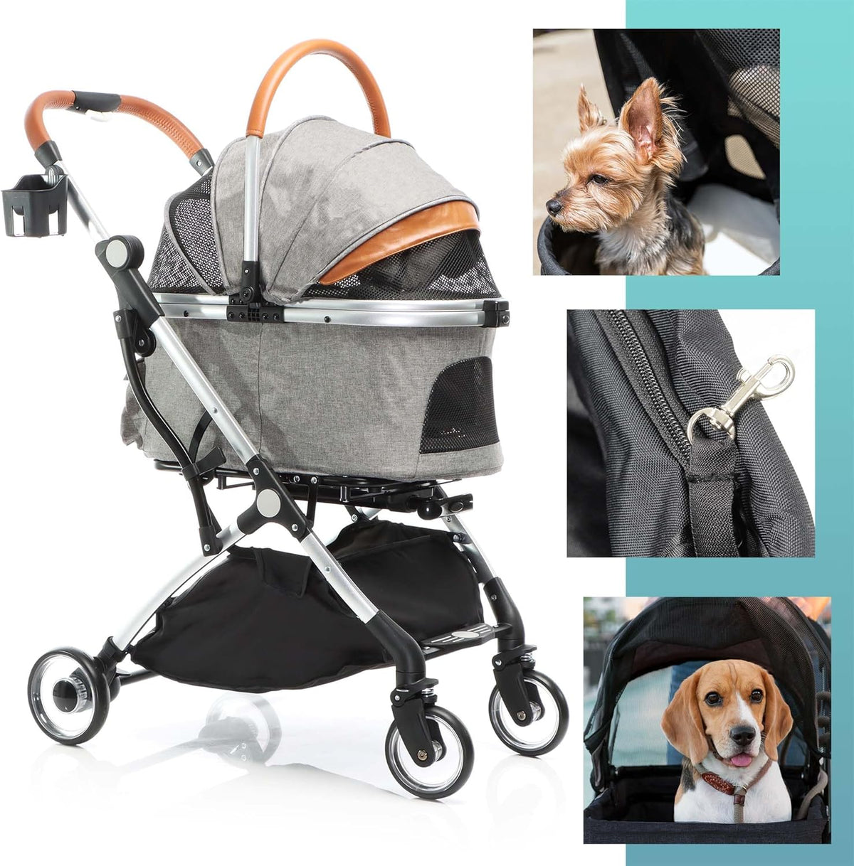Fudajo hondenwagen 2-in-1 hondenbuggy inklapbaar grijs huisdierwagen honden met mand en plank