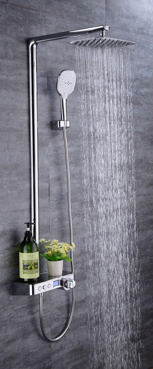 Douchecabine – Doucheset – Douchekolom – Thermostaatkraan – Handdouche – Thermostatisch Display – Chroom – 80 x 130 cm
