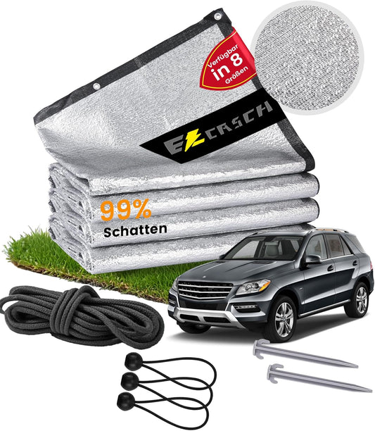 Schaduwnet, 6 x 6 m, 99% aluminium, hittebescherming, zonweringsnet met elastisch koord, nylon touw, spijker, als uv-bescherming, geschikt voor buiten, binnenplaats, auto, dieren