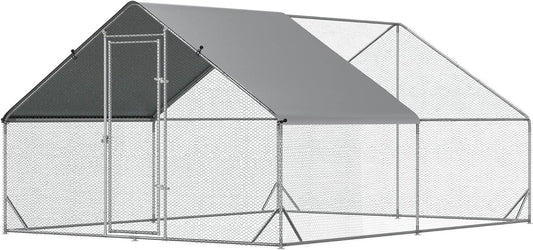 buitenverblijf kippen – kippenhok – ren – konijnenhok – dierenverblijf – XXL 3x4x2 m – gegalvaniseerd stalen frame – weerbestendig met slotdeur - QUORE