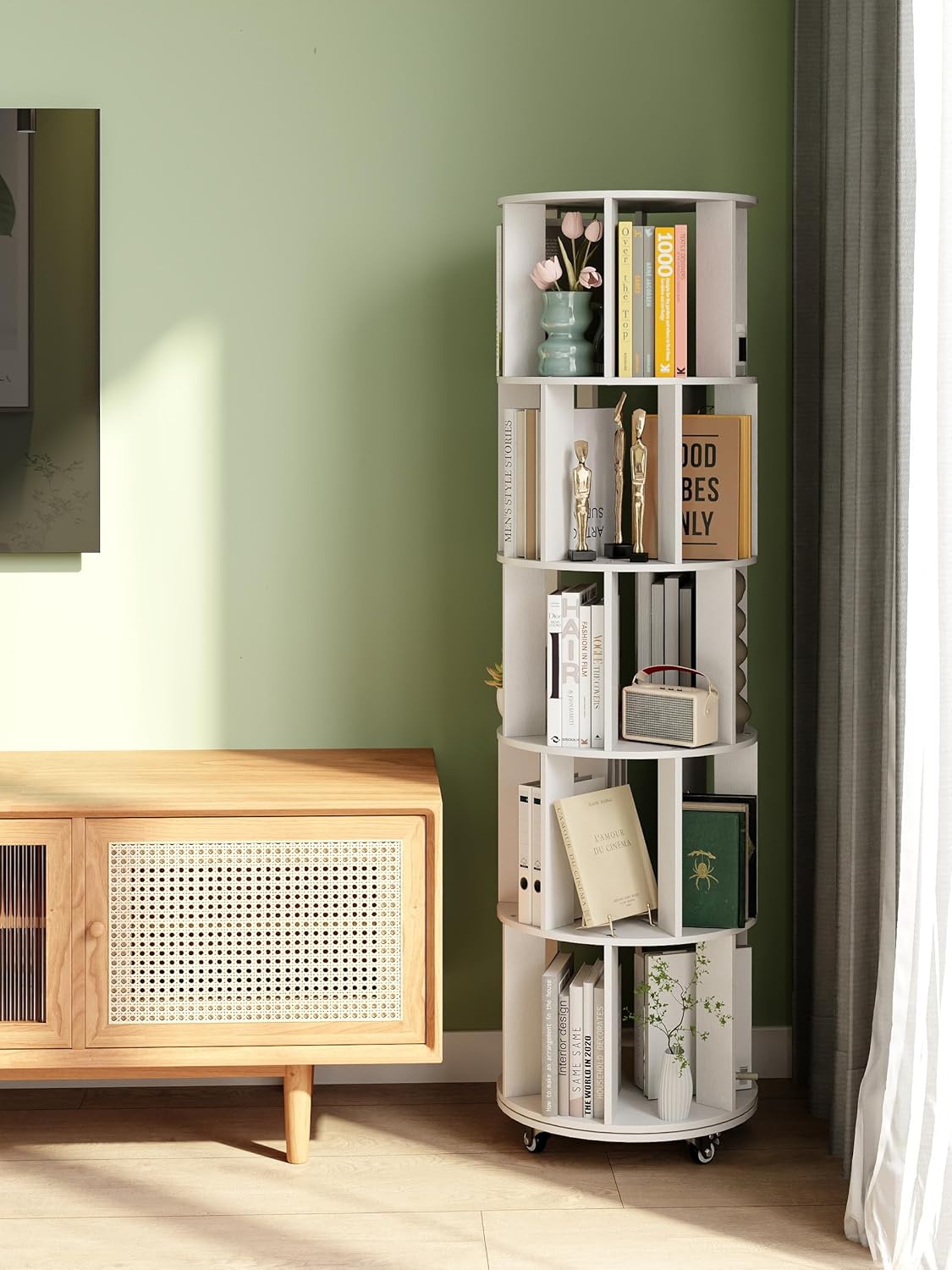 Roterende Boekenplank 360° draaibare boekenkast voor Kinderkamer Vrijstaande Roterende Boekenkast Multifunctionele Display Organizer voor Thuis Studiekamer Slaapkamer (Wit)