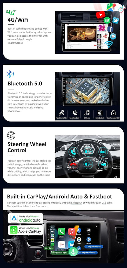 Autoradio – Auto Radio – Multimedia Radio – 2-DIN Radio – Android 14 Autoradio – 9 Inch IPS Scherm – Draadloze CarPlay & Android Auto