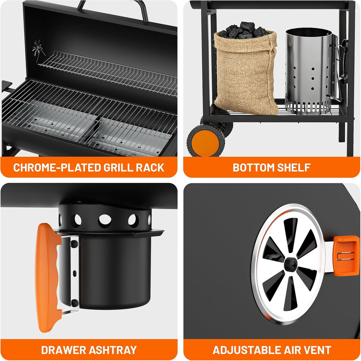 KEYO GRILL 73,7 cm (29 inch) houtskoolgrill - 537 Sq In, houtskoolgrill in vatvorm met roestvrijstalen grill en centrale houtskool, voor tuin, schuur, erf