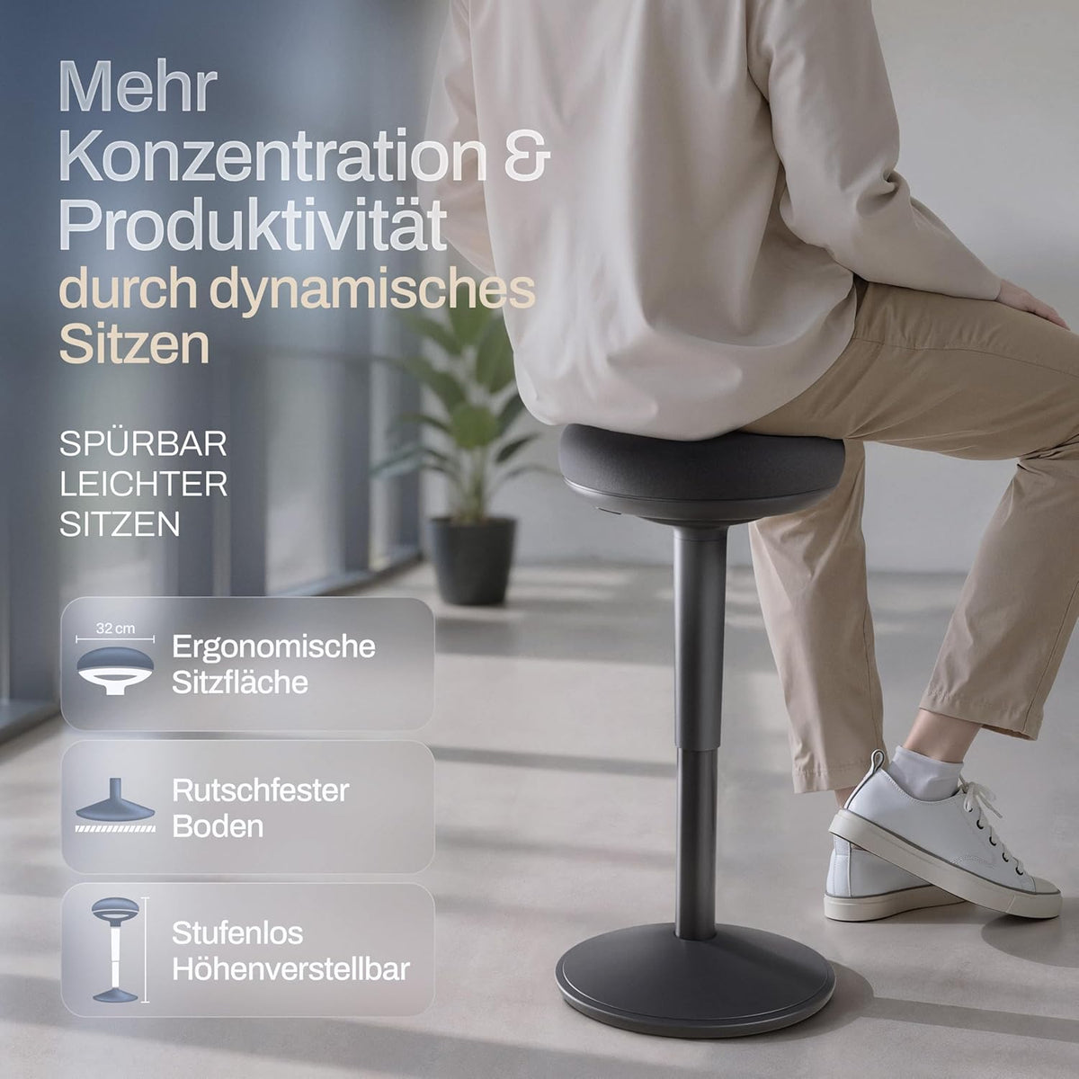 Ergonomische Bureaukruk – Schommelkruk – Wiebelkruk – Zitkruk – Balanskruk – 2-In-1 Zit- En Stahulp – In Hoogte Verstelbaar