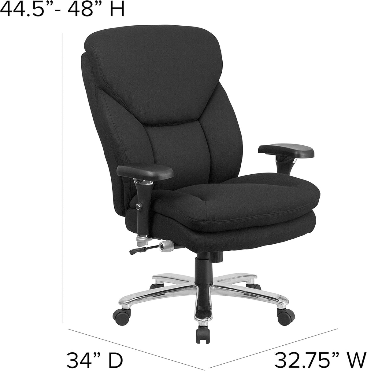 Flash Furniture HERCULES Serie 24/7 Intensief Gebruik Big & Tall 400 lbs. Beoordeelde Zwarte Stof Executive Ergonomische Bureaustoel met Lumbale Knop