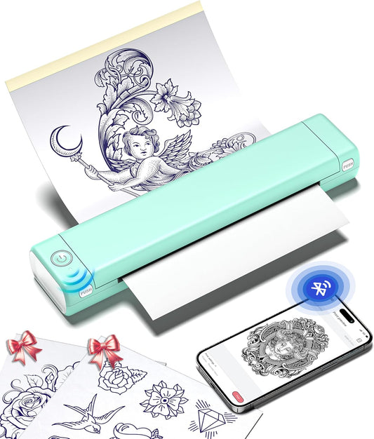 Phomemo M08F Tattoo Transfer Stencil Printer, Tattoo Transfer Thermal Copier with 10Pcs Free Transfer Paper, For Beginners, Tattoo Artists, Compatible with Smartphones and PC - QUORE