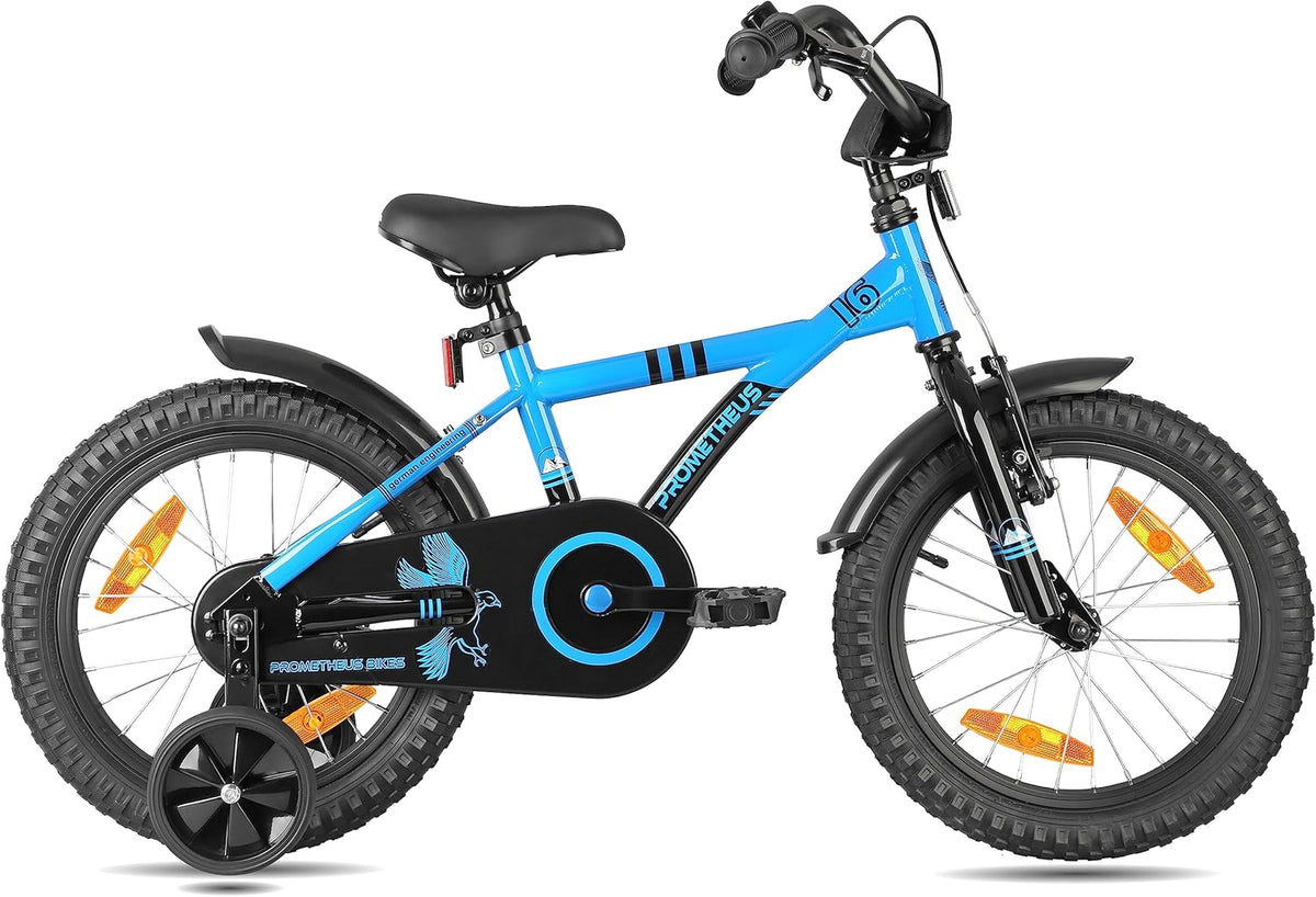 PROMETHEUS BICYCLES kinderfiets 16 inch fiets jongens meisjes van 5 jaar oude met zijwieltjes terugtraprem in blauw BMX