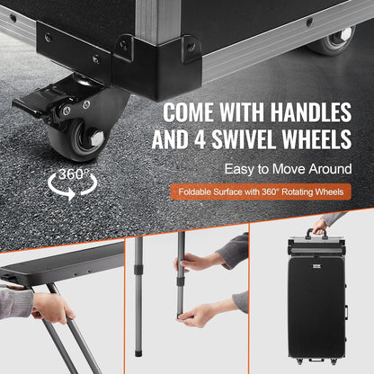 VEVOR Professionele make-uptas van aluminium, werkbank met steunpoten, make-uptas met wielen, grote reisorganizer, met 360° draaibare wielen, zwart, Zwart, cosmeticatas met wieltjes