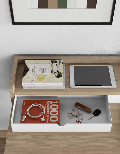 TemaHome Rise bureau, eikenfineer, witte laden en onderstel, L100xB55xH85 cm
