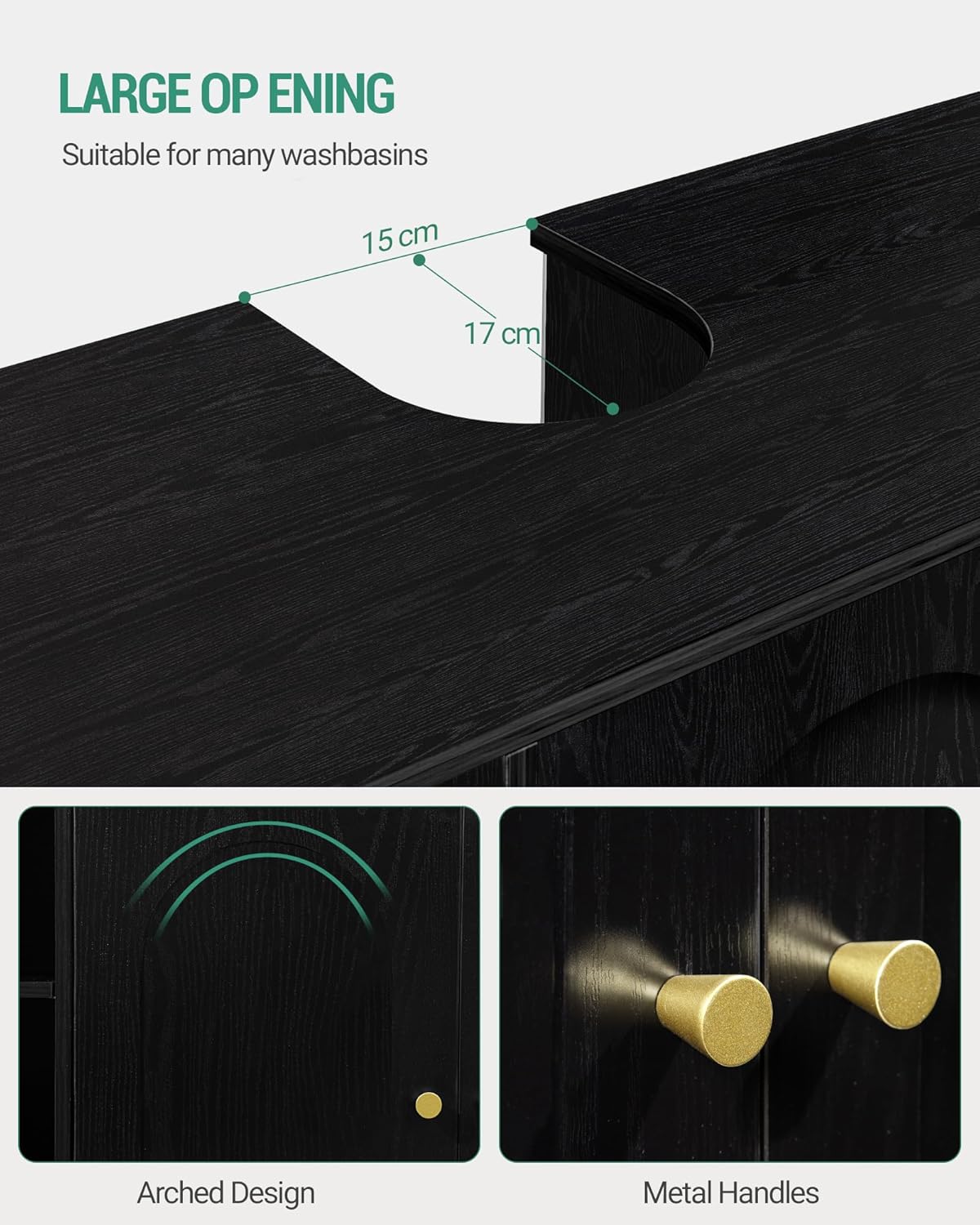 Hzuaneri Washbasin Unit, Bathroom Furniture, Under Cabinet, Extra Long, with Open Compartments and 2 Doors, Adjustable Shelf, Freestanding, For Bathroom, Black 30 x 90 x 63 cm BC09804G
