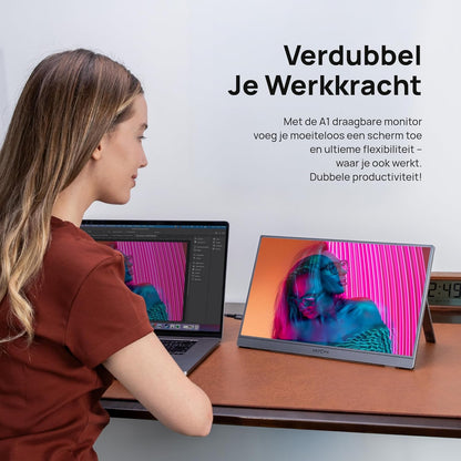 Draagbare Monitor 15,6" – Extra Scherm – Mobiel Beeldscherm – Laptop Monitor – Tweede Beeldscherm – Ultradun en Lichtgewicht – Full HD IPS met HDR10 – Grijs