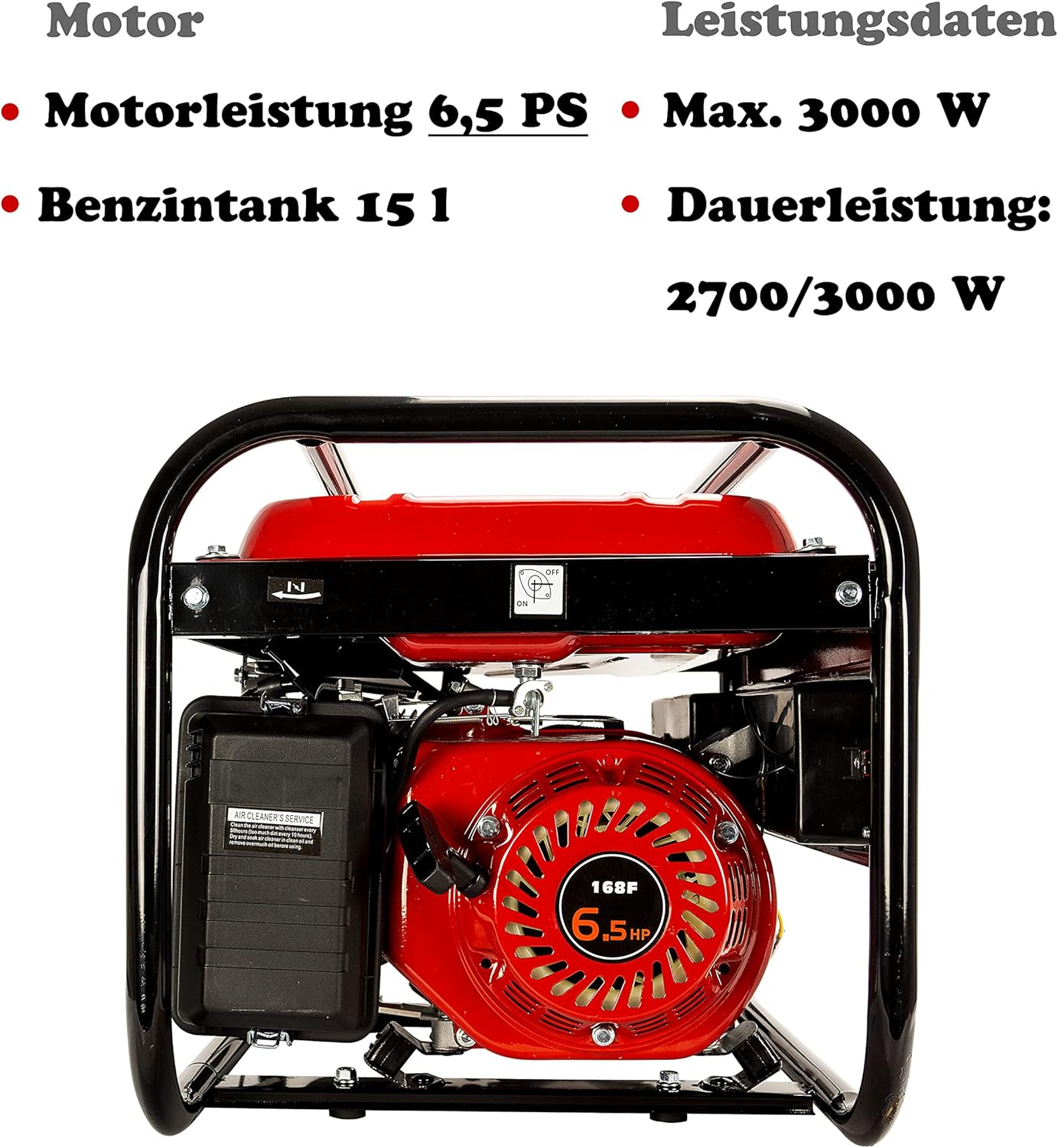 Petrol power generator, power generator with accessories, silent emergency generator, 5 sockets, 3 x 230 V, 1 x 400 V, 1 x 12 V, 6.5 hp (power generator with pull starter) - QUORE