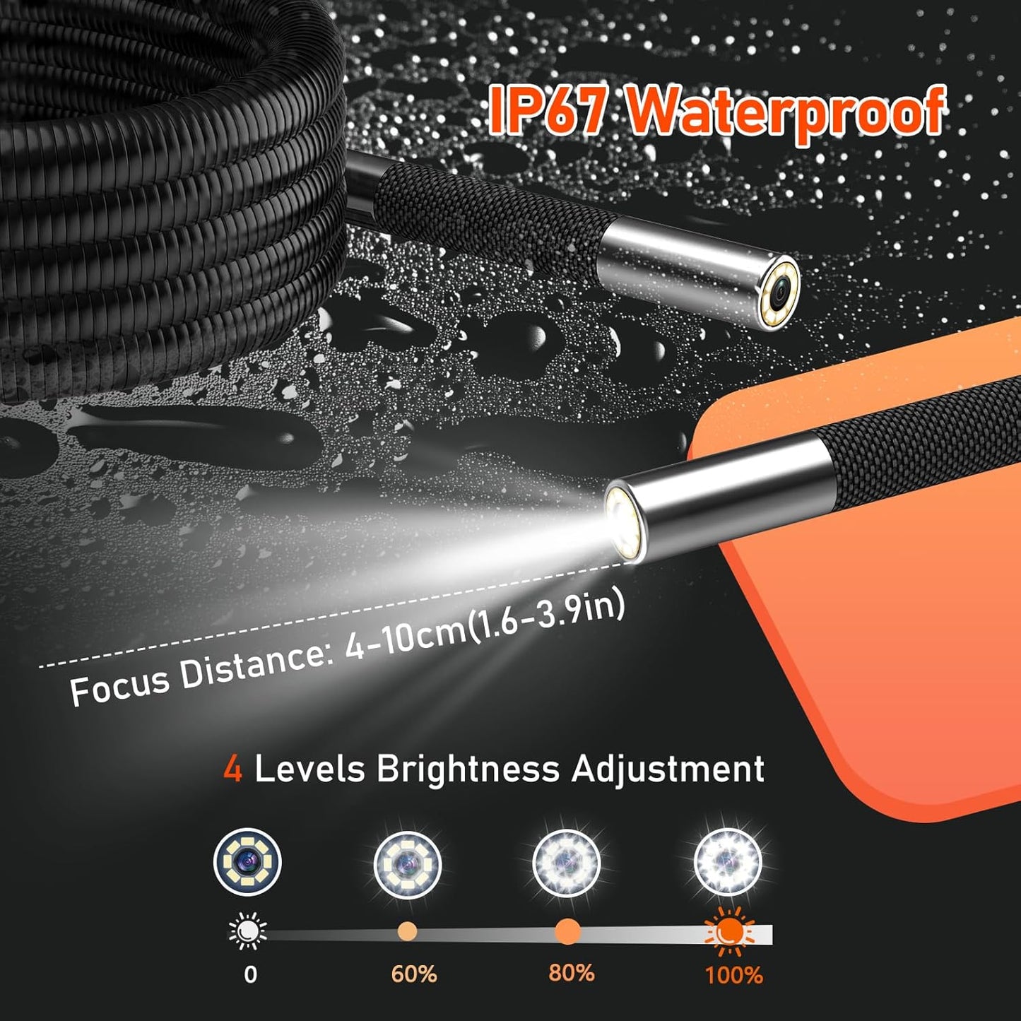 1080p endoscoopcamera, beweegbare kop, lcd-scherm van 5 inch met licht, 270 graden draaibare endoscoopcamera, 8 mm buiscamera, IP67-inspectiecamera, kanaalcamera met 32 GB SD-kaart (1 m)