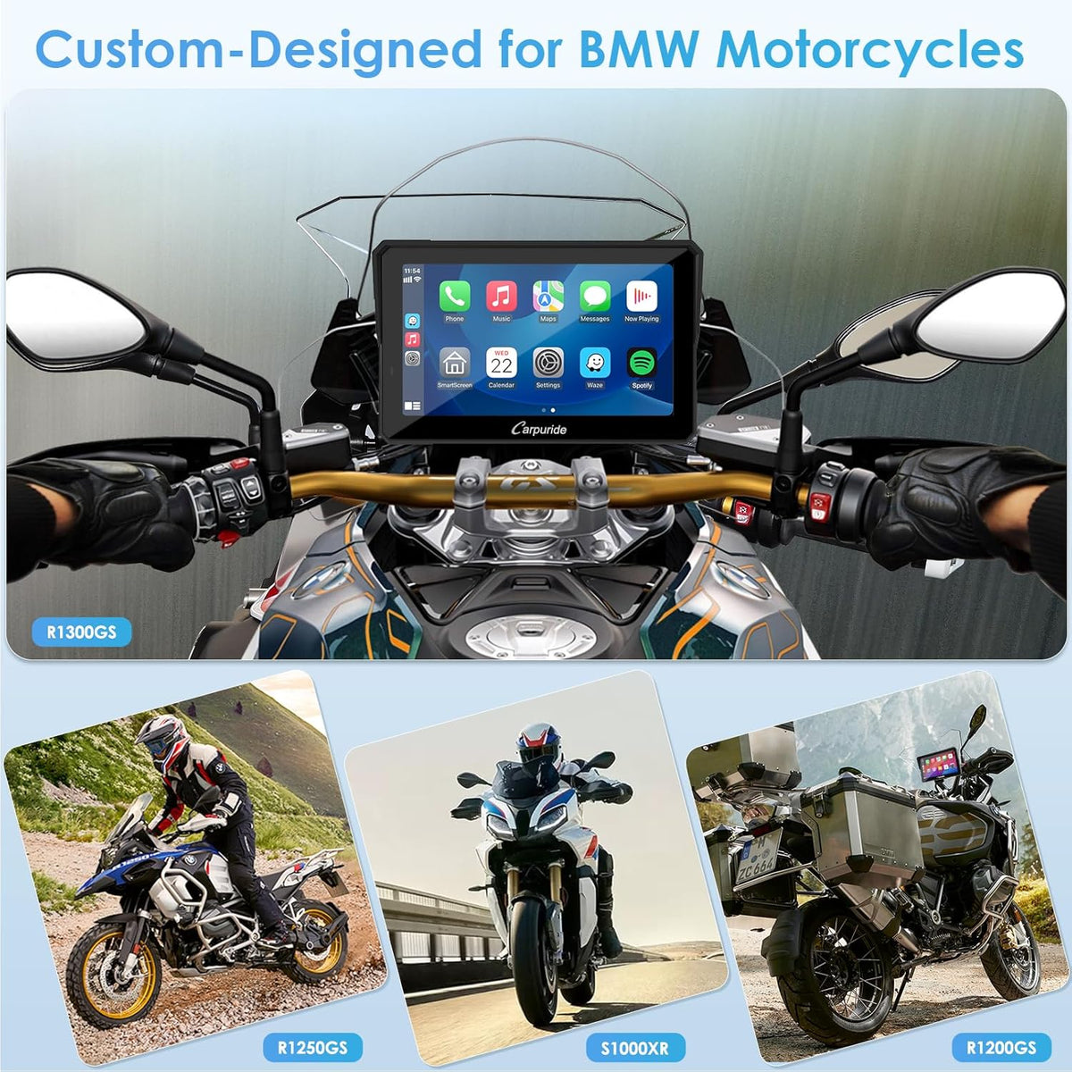 Motorfiets CarPlay-scherm – Motorfiets Navigatiesysteem – Motorfiets GPS Display – Motorfiets Touchscreen – Draadloze CarPlay & Android Auto – 7 Inch Waterdicht IPS-scherm – Dubbele Bluetooth & Intercomfunctie