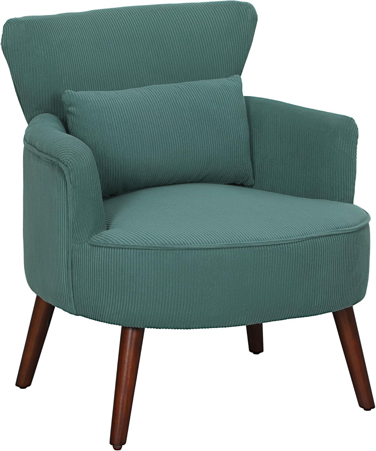 HOMCOM Armrest Lounge Chair Armrests, Upholstered Chair with Cushion, Corduro Armrest Chair Wooden Legs Reading Chair for Living Room, Bedroom, Dark Green - QUORE