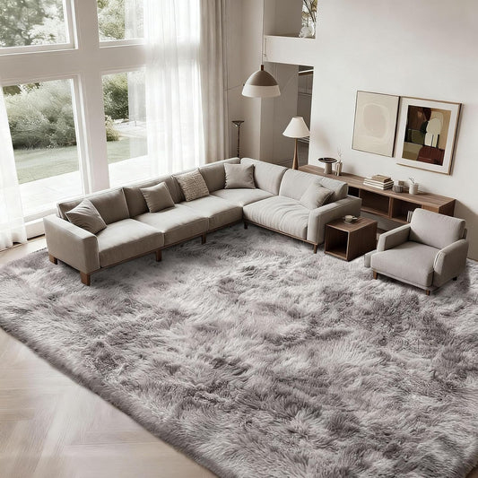 Tapijten voor de woonkamer, pluizig vloerkleed voor slaapkamer, babykamer en slaapzaal, zacht antislip, groot, modern shaggy tapijt voor binnen (grijs-wit, 250 x 300 cm)