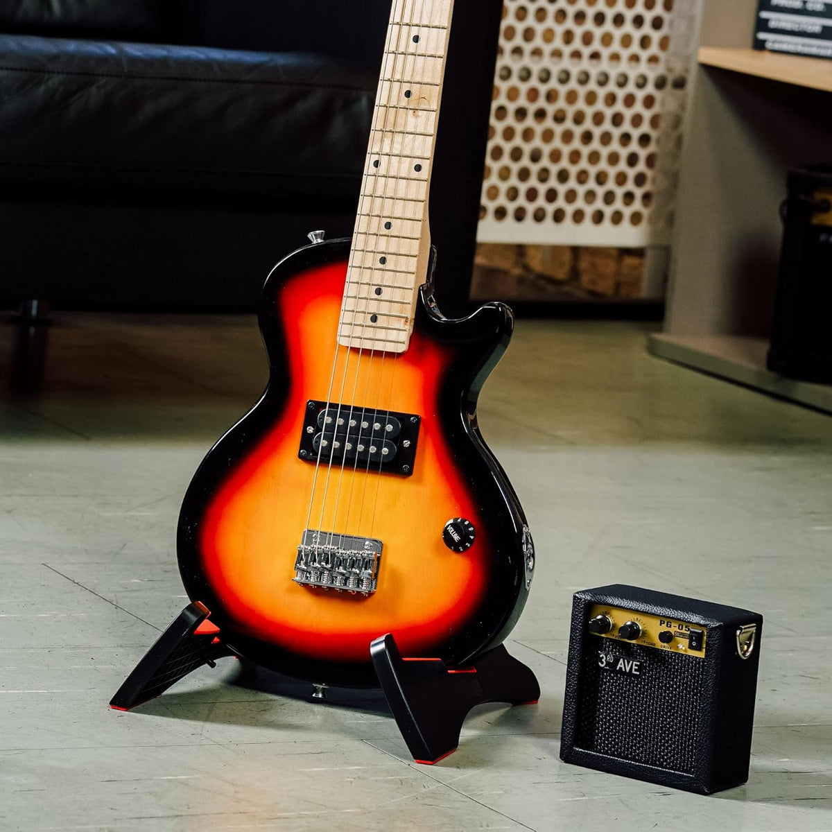 3rd Avenue 1/2 maat elektrische rockgitaar voor beginnende kinderen - draagbare 5W versterker, kabel, tas, plectrums en riem - Sunburst