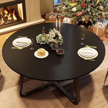 LVB Zwarte ronde eettafel en eettafel, moderne keuken van metaal en hout, kleine industriële tafel voor 4 tot 6 personen